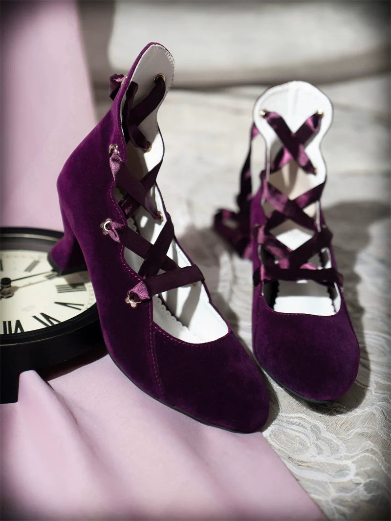 Forbidden Dance Velvet Lolita Shoes with Lace-Up Straps - image 33