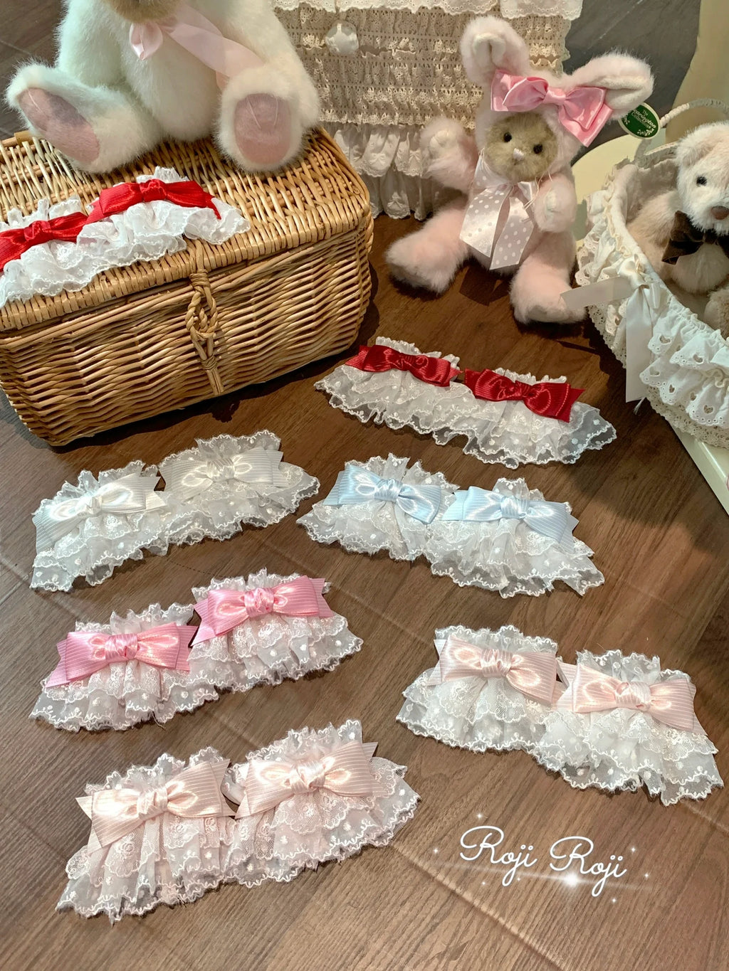 Sweet Lolita Lace Bow Cuffs, Elastic Wrist - image 1