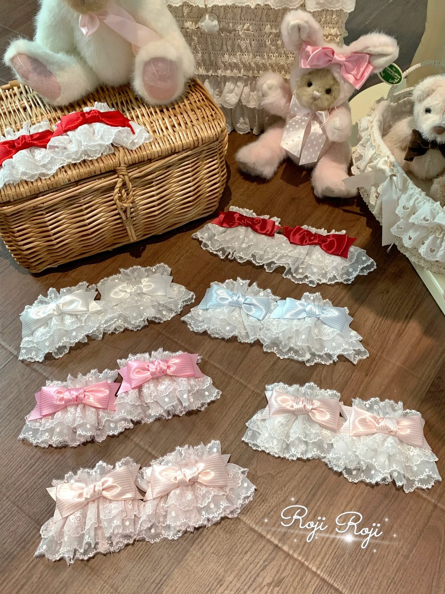 Sweet Lolita Lace Bow Cuffs, Elastic Wrist - image 1