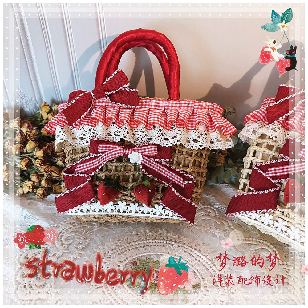 Country Lolita Straw-Woven Bag, Strawberry Accent - image 8