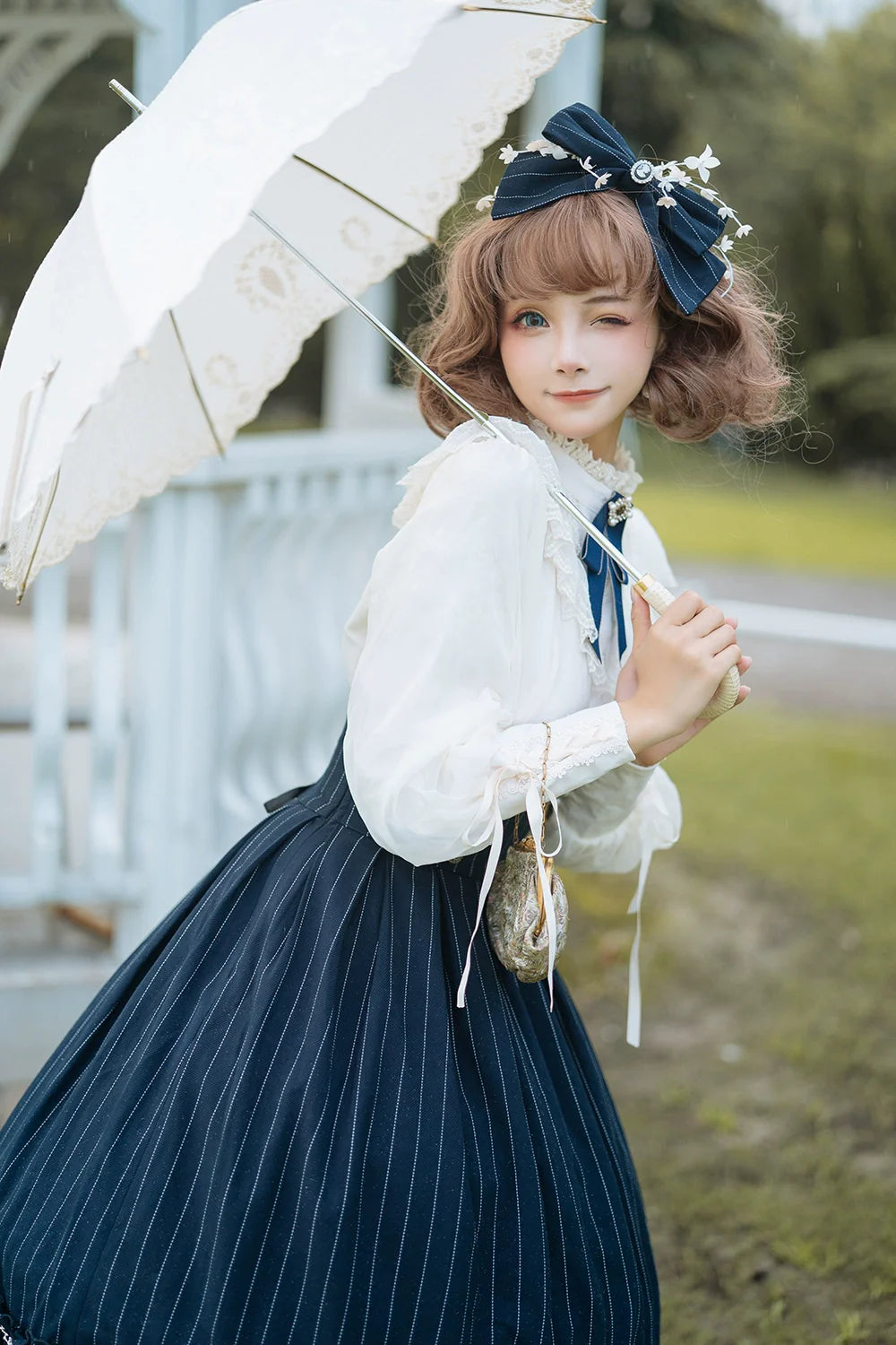 Rose Doll - Elegant Lolita Striped Fishbone Skirt - image 71