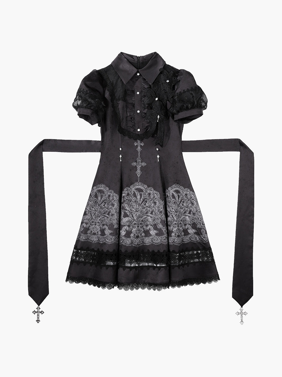 Black Lace Lily Gothic Classic Lolita OP Dress - image 9