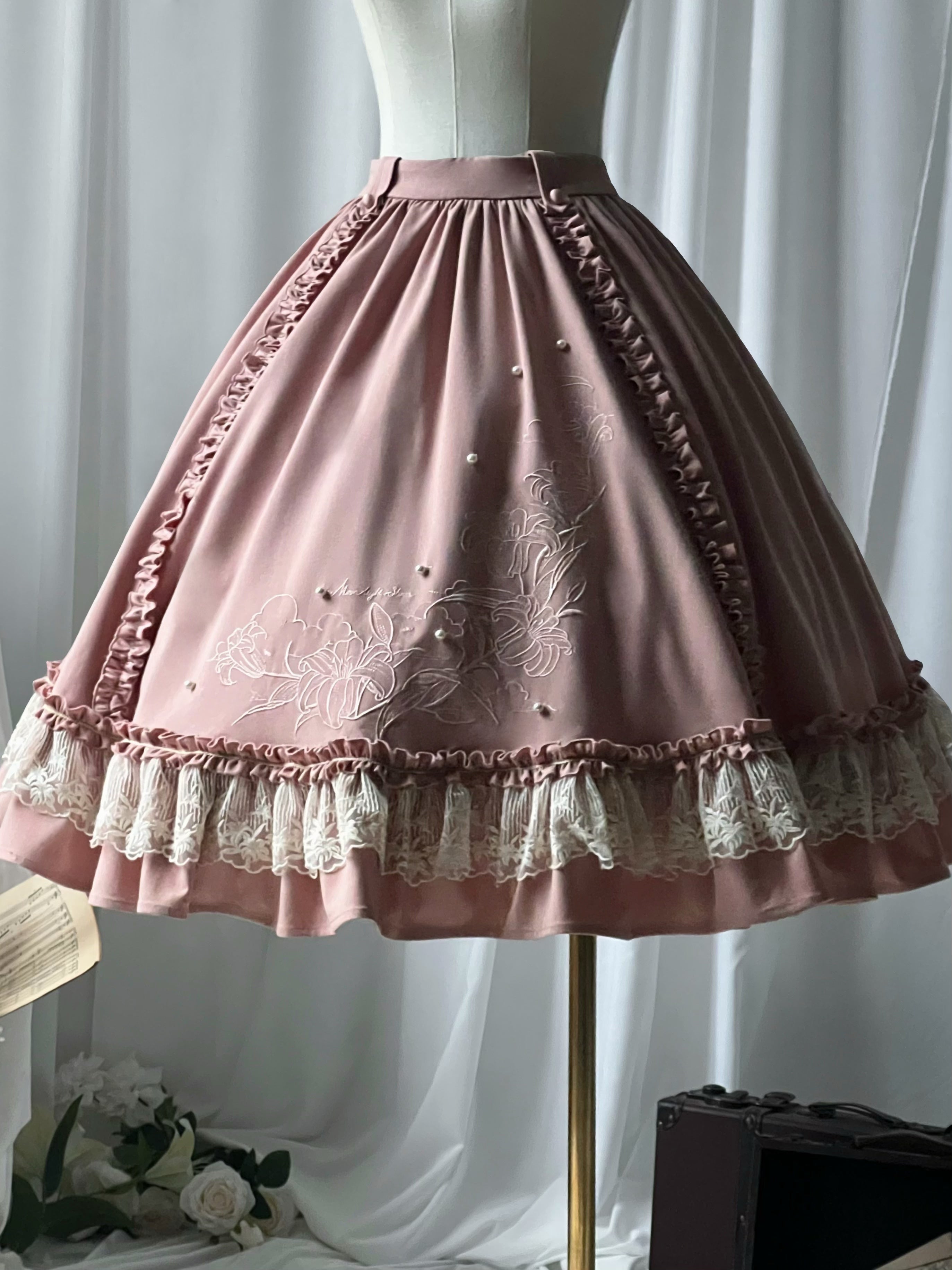 Embroidered Classic Lolita OP Dress, Lace Trim Shirt and Accessories - image 26