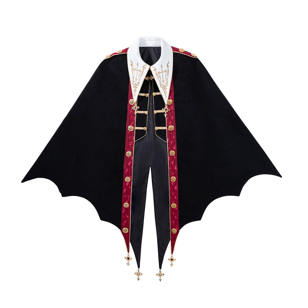 Vampire Youth - Ouji Lolita Bat Shaped Cape Set, Gold Embroidery & Red Accents - image 17