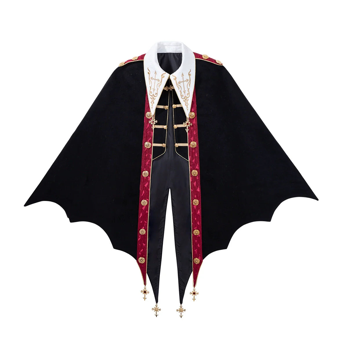 Vampire Youth - Ouji Lolita Bat Shaped Cape Set, Gold Embroidery & Red Accents - image 17
