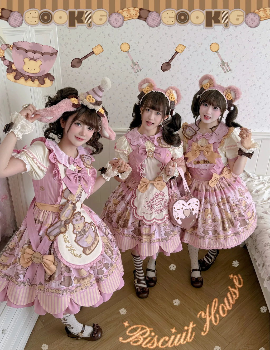Bear Biscuit SP - Kawaii Lolita Bear Printed Dress Set with Bows - image 14