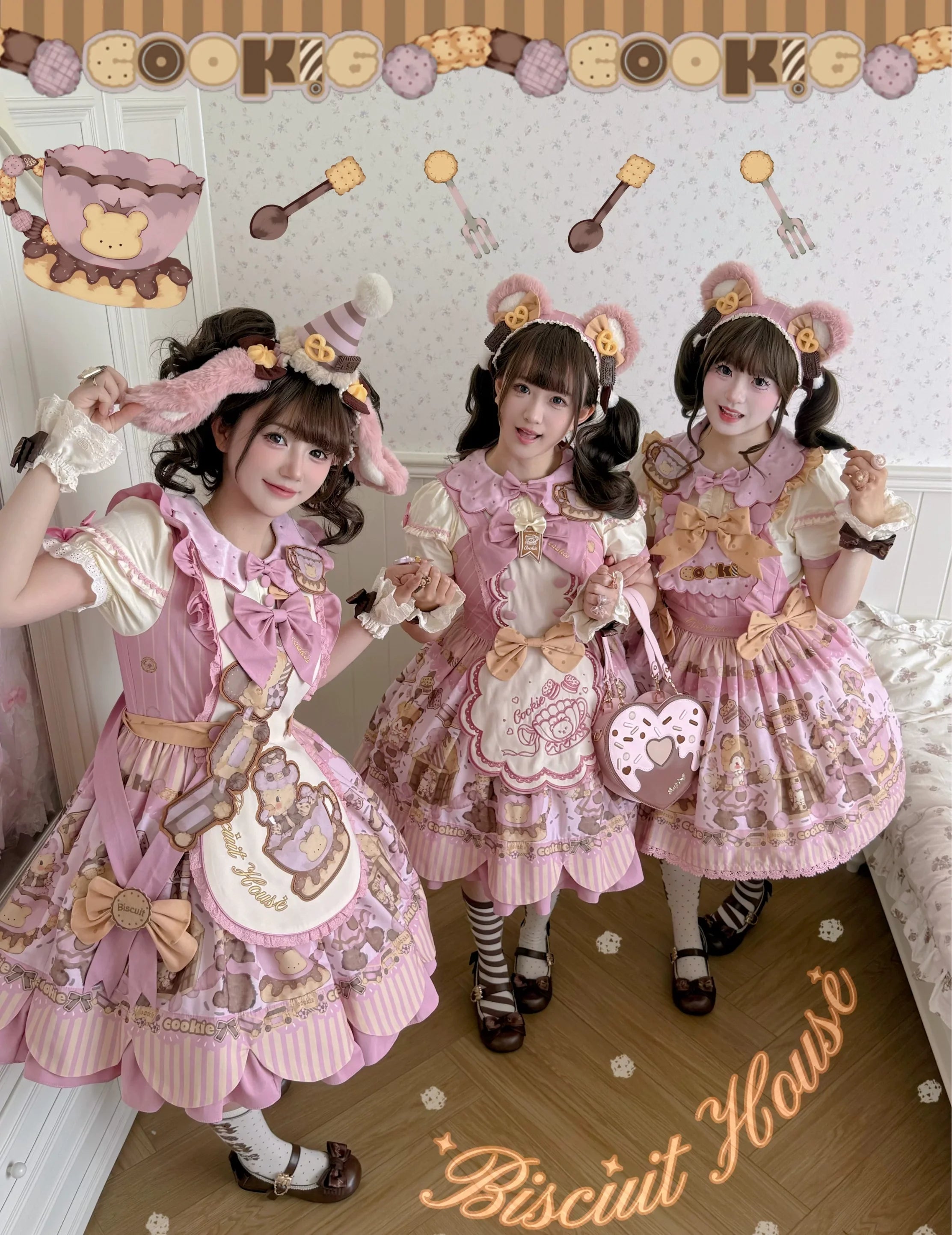 Bear Biscuit SP - Kawaii Lolita Bear Printed Dress Set with Bows - image 14