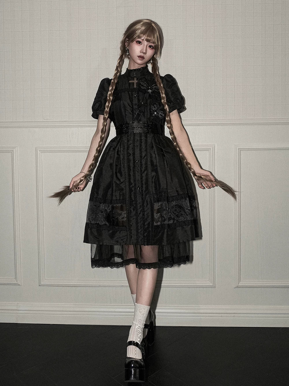 Ghost Orchid - Gothic Lolita OP Dress, Embroidered Cross - image 15