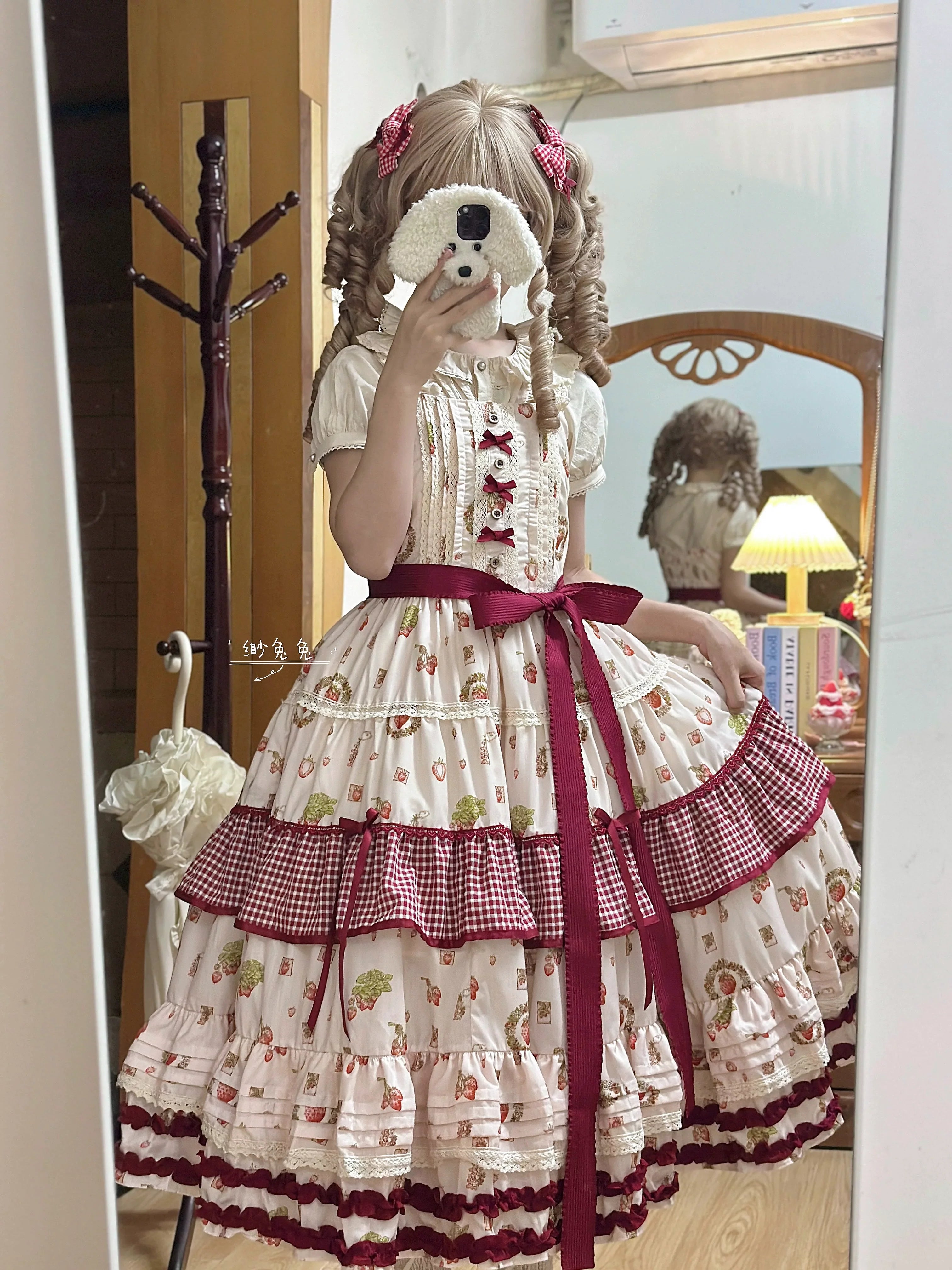 Skyfaring Strawberry - Printed Classic Lolita JSK Dress, Tired Hem - image 12