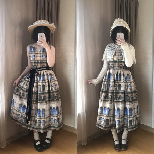 Antonia's Cottage - Oil Painting Long Pinafore Dress - image 2