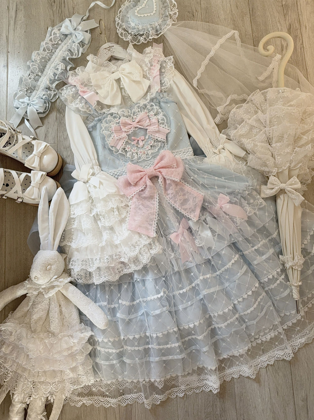Spring Awakening - Sweet Lolita JSK and Princess-Sleeved Shirt with Lace Detail and Accessories - image 15