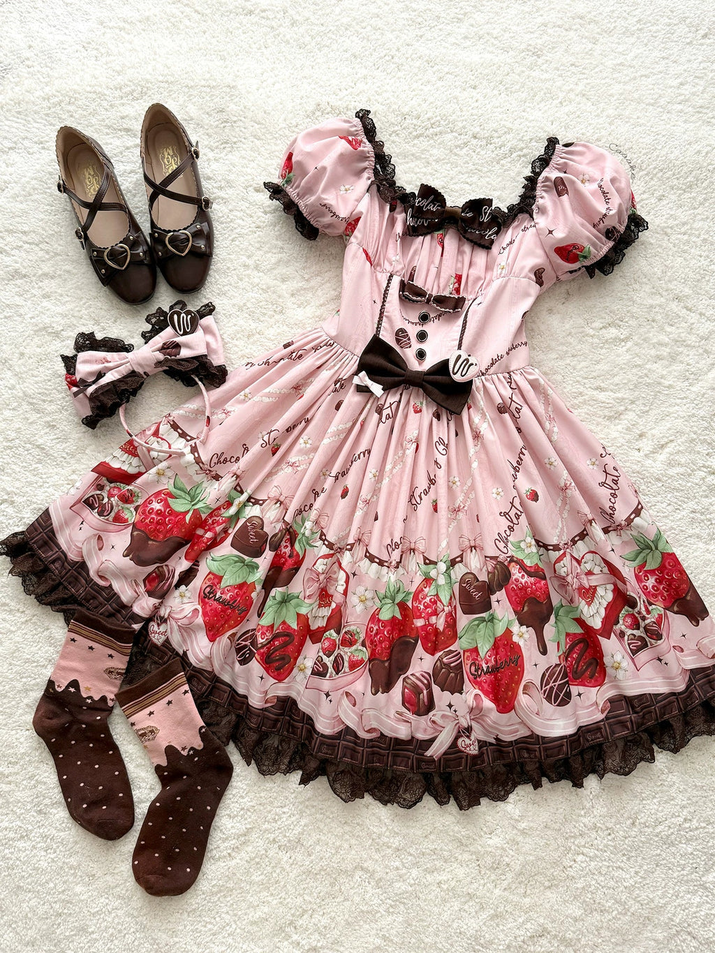 Strawberry Chocolate Lovers Sweet Lolita Embroidered Dress - image 23