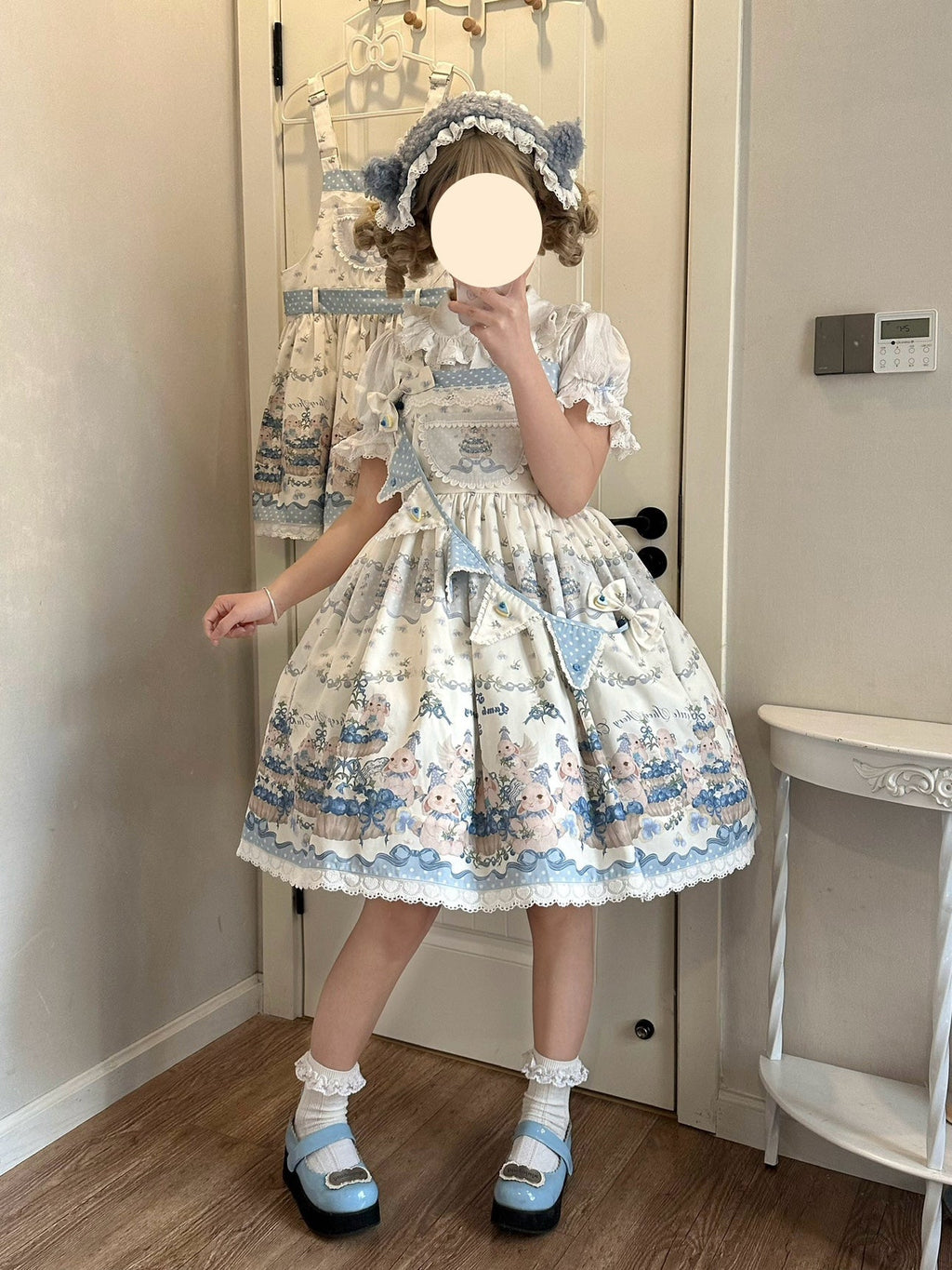 Blueberry Tart Party - Sweet Blue Lolita Salopette Dress Blueberry Tart Print JSK Dress and Accessories - image 2