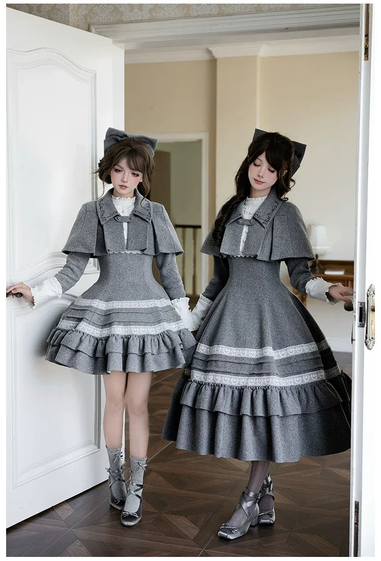 Reminisce - Pile Classic Lolita Dress, Detachable Cape and Accessories - image 9