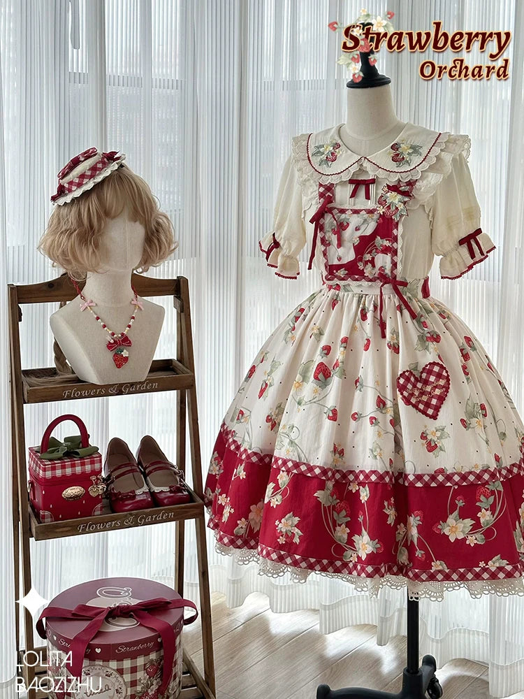 Sweet Lolita Shirt Strawberry Embroidery Ivory Blouse - image 6