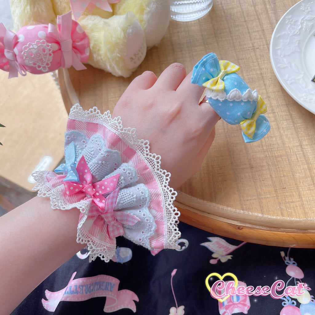 Cheese Cat - Sweet and Playful Strawberry Gingham Lace Cuffs - image 2
