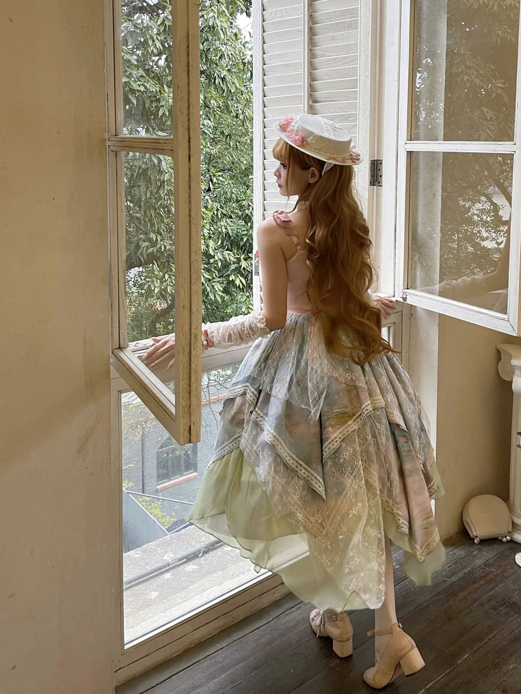 Flower Field Oil Painting Pastoral Irregular Lolita JSK Dress and Accessories - image 9