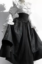 Dark Gothic Lolita Ruffle Blouse and Skirt Set - image 1