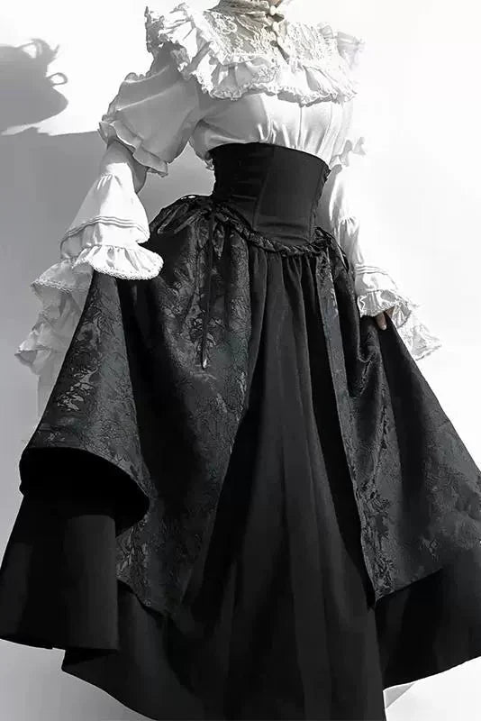 Dark Gothic Lolita Ruffle Blouse and Skirt Set - image 1