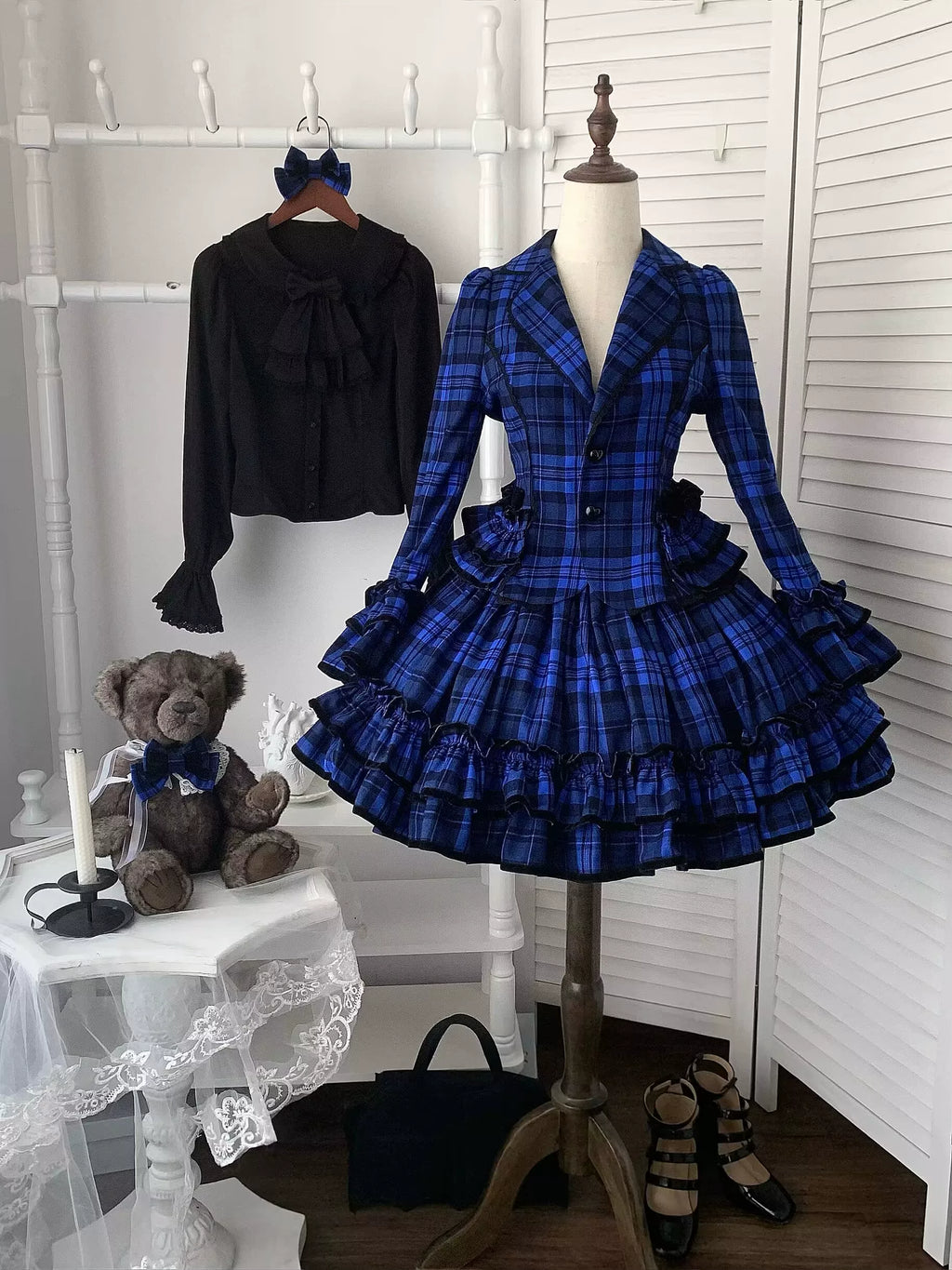 Chris's Notes - Old School Lolita Plaid Coat Set, Tiered Skirt - image 15