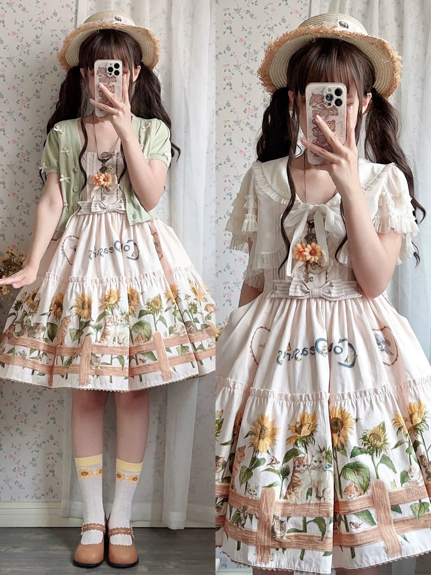 Cat and Sunflower - Sweet Lolita JSK, Cat and Sunflower Print - image 36