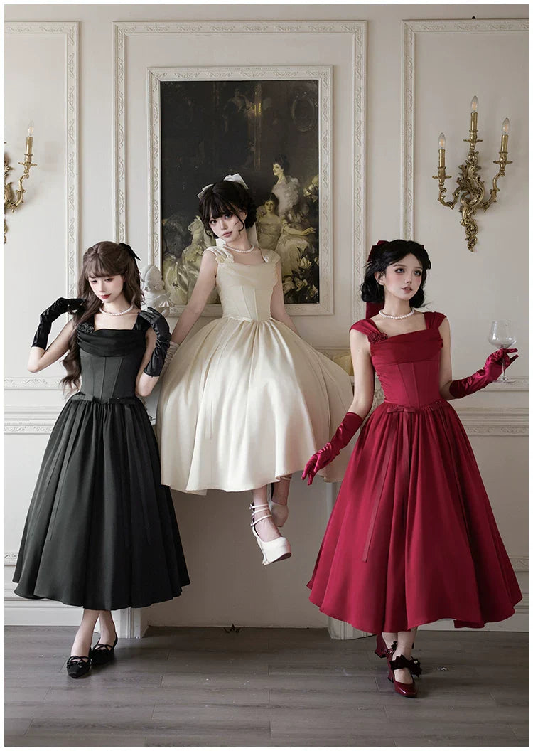 For Beloved - Classic Lolita Satin JSK Dress Set, Fishbone Waist - image 15