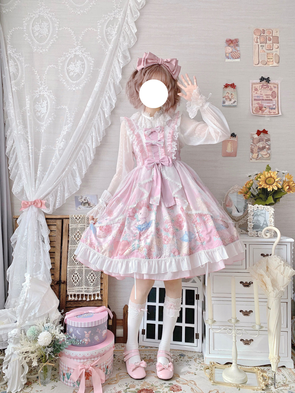 Sweet Lolita Summer JSK Dress, Wreath Bunny Printed - image 9