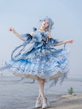 Blue Breath Jellyfish - Classic Lolita JSK Dress, Side Zipper - image 2