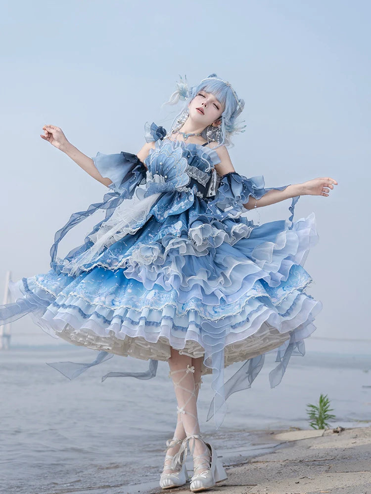 Blue Breath Jellyfish - Classic Lolita JSK Dress, Side Zipper - image 2