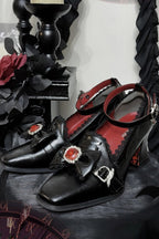 Night Banquet - Gothic Lolita Square-Toe Shoes with Ruby Bow - image 6