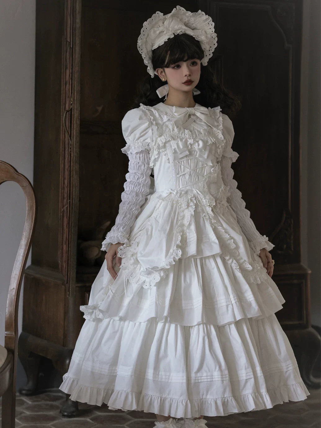 Cotton Gothic Lolita Long JSK, Drawn-up Hem - image 79