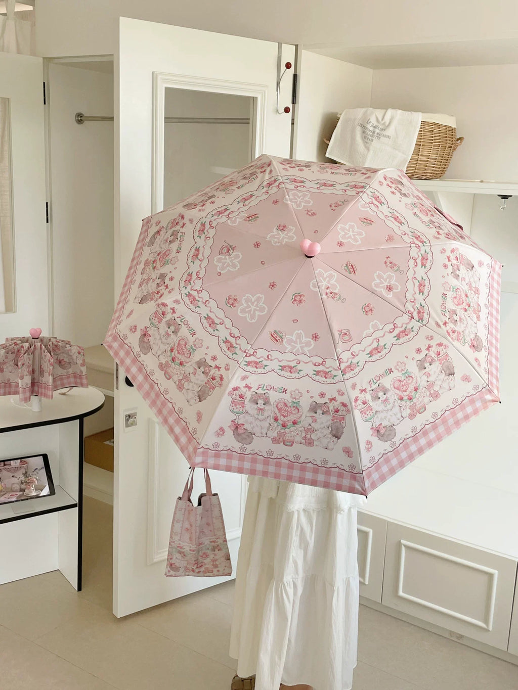 Foldable Printed UPF50+ Lolita Parasol with Black Coating - image 1