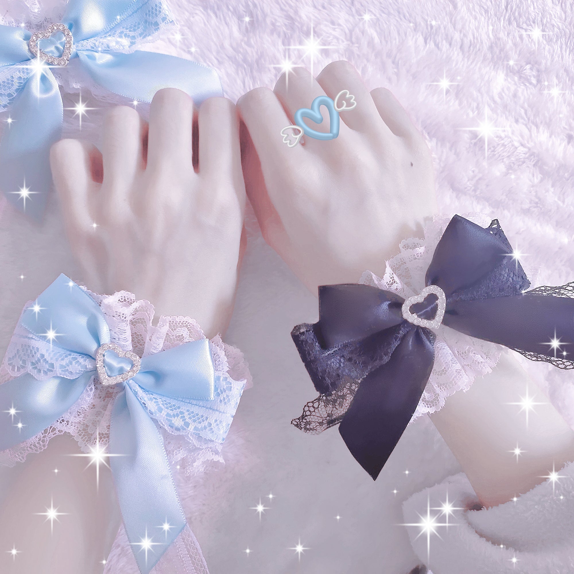 Sweet Lolita Lace Heart Bow Cuffs - image 1