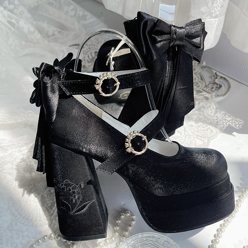 Floating Dream Lily - Elegant Lolita High Heel Shoes, Detachable Bow - image 37