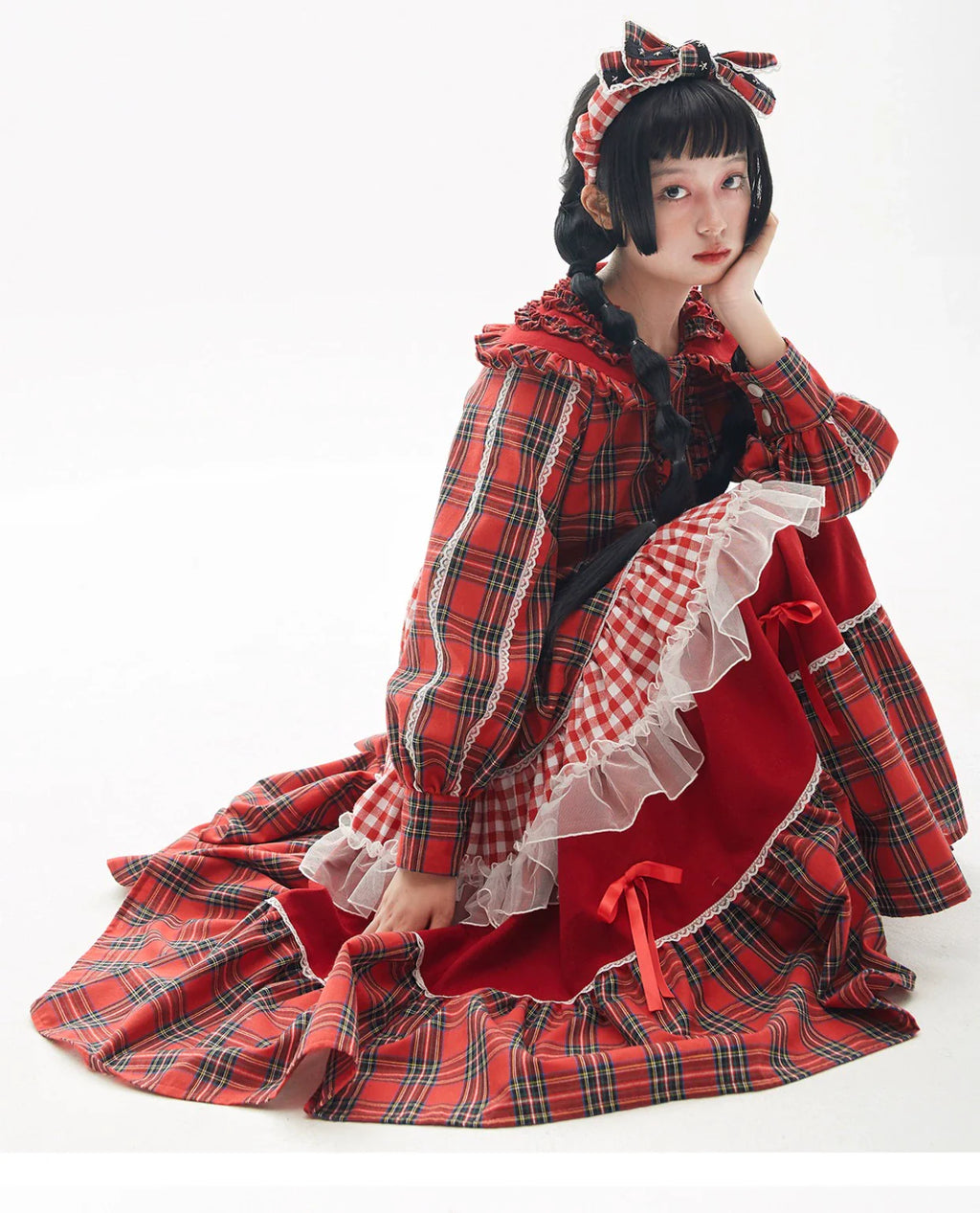 Vintage Lolita OP Dress Red Lolita Plaid Dress for Spring Summer - image 20