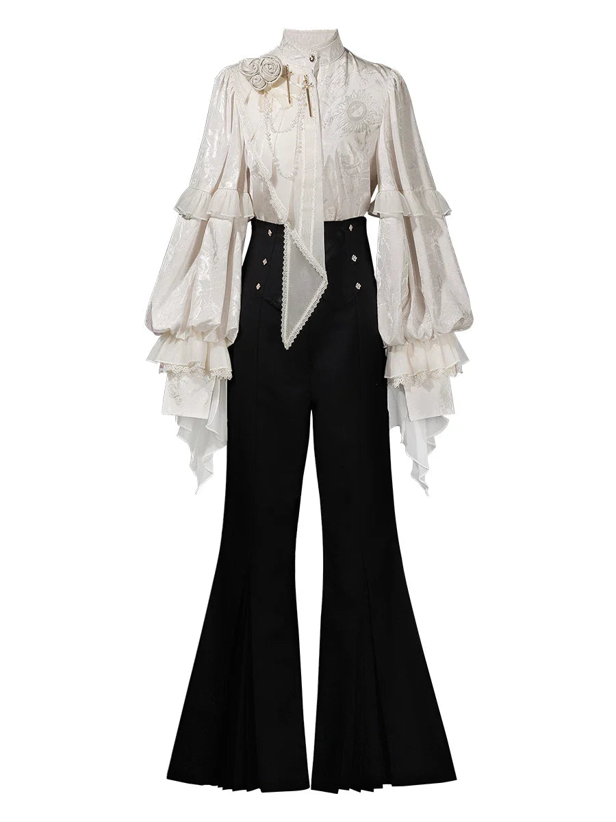 Rose and Sword - Ouji Lolita Jacquard Blouse & High Waist Pants Suit - image 3