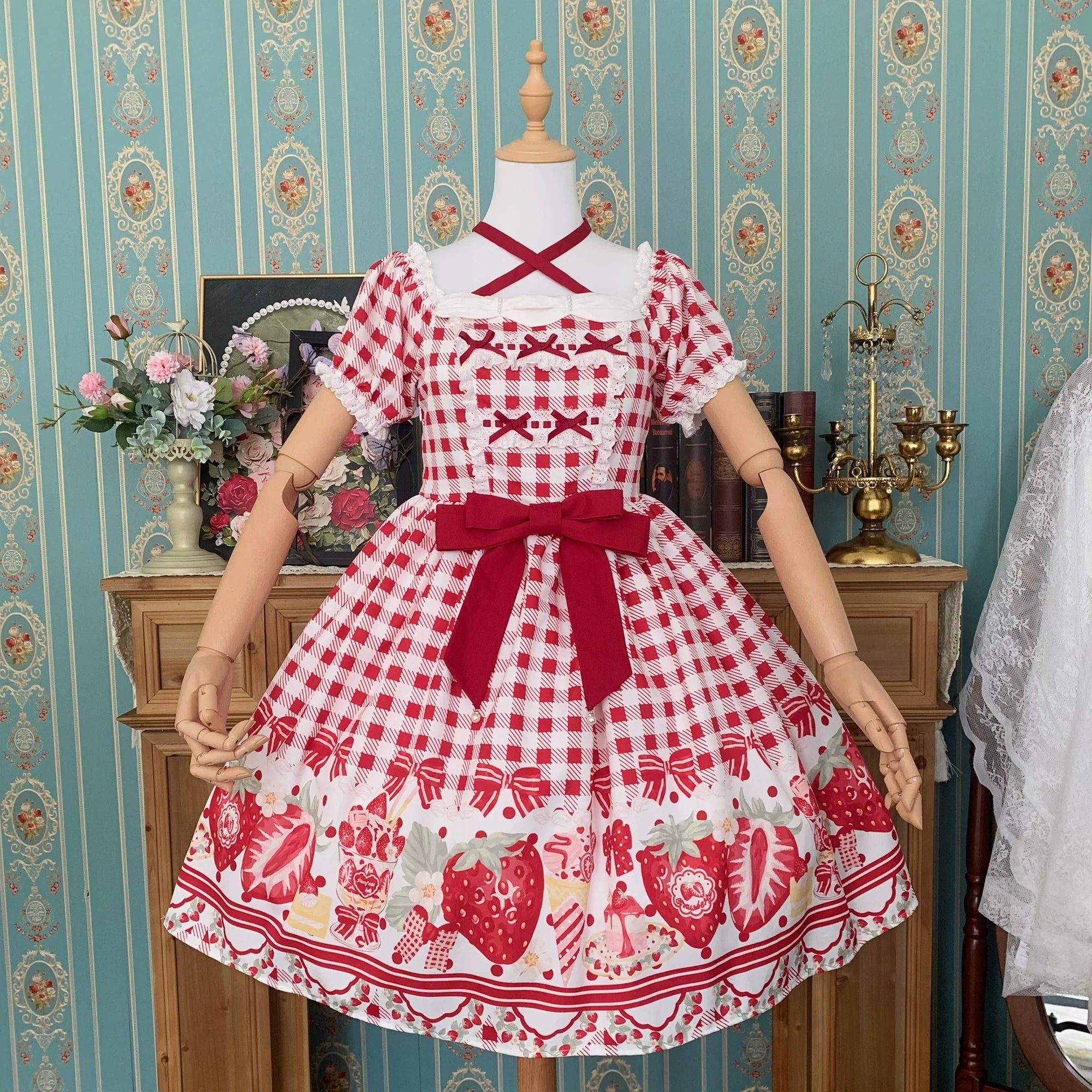 Gingham Strawberry - Plus Size Country Lolita OP Dress - image 14