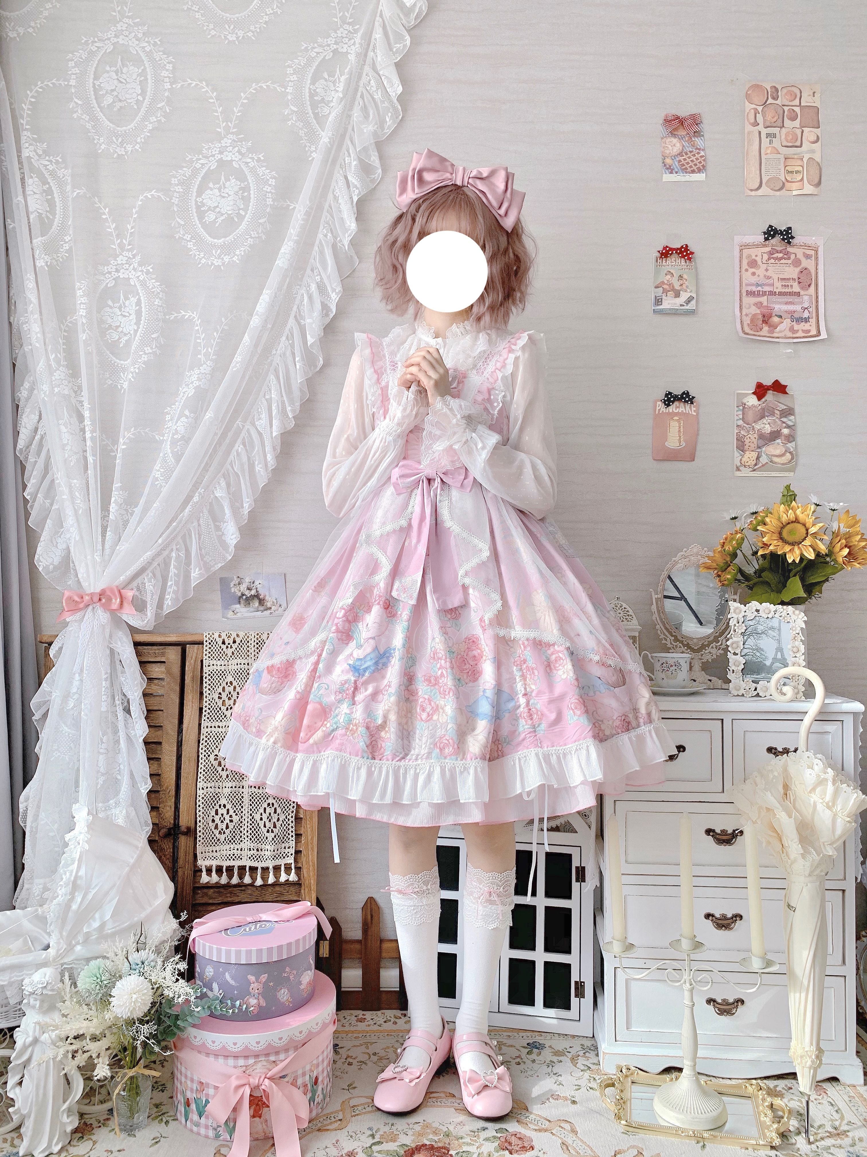 Sweet Lolita Summer JSK Dress, Wreath Bunny Printed - image 10