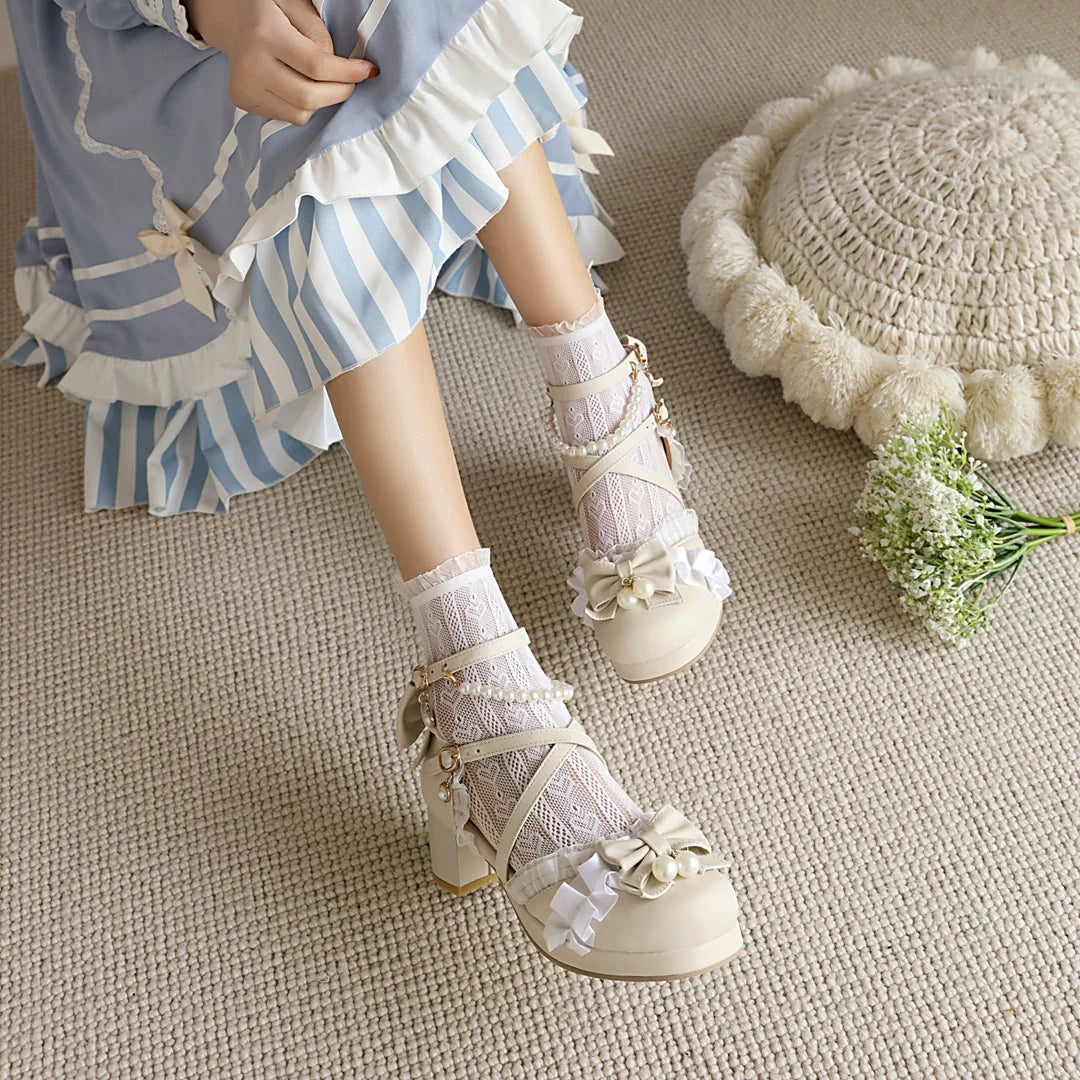 Yana Plus Size Qi Lolita Bow Pearl Sandals - image 1