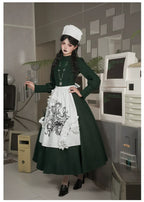Abyss Clinic - Gothic Lolita Green Dress Set, Embroidery Accent - image 25
