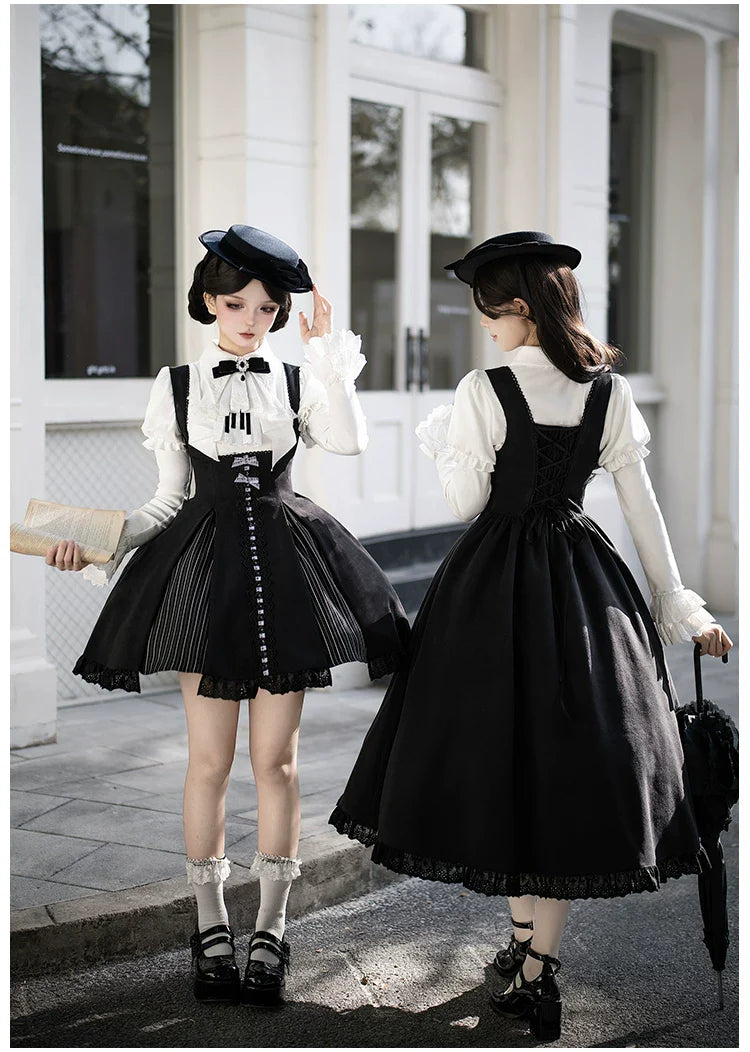 Monochrome Sonata - Classic Lolita Bust-supporting JSK Set, Piano Inspired - image 3