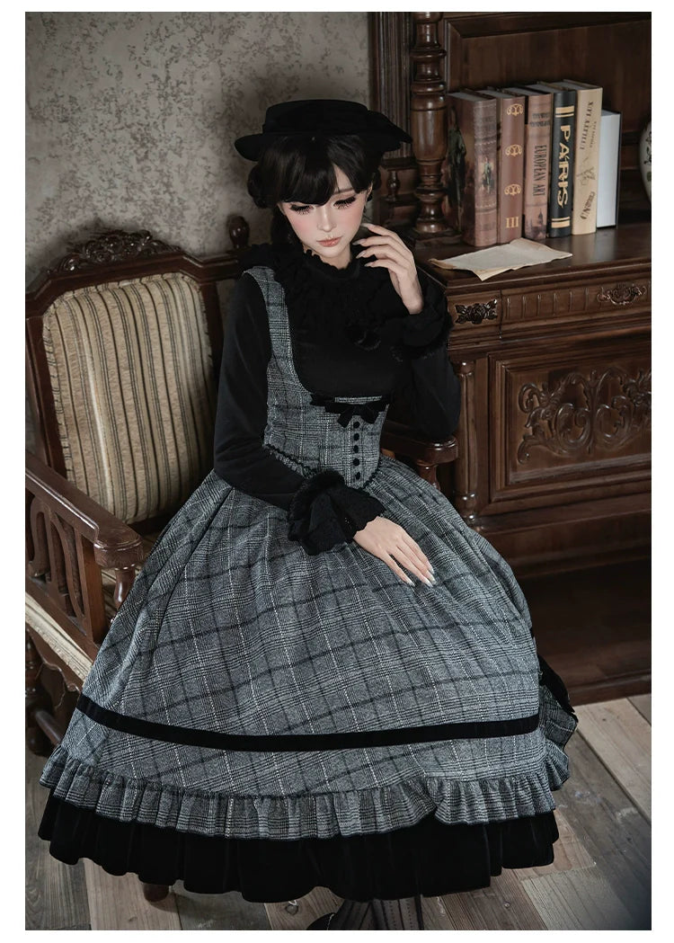 Yesterday's Epistle - Winter Classic Lolita Plaid Dress Set, Fishbone Waist - image 19