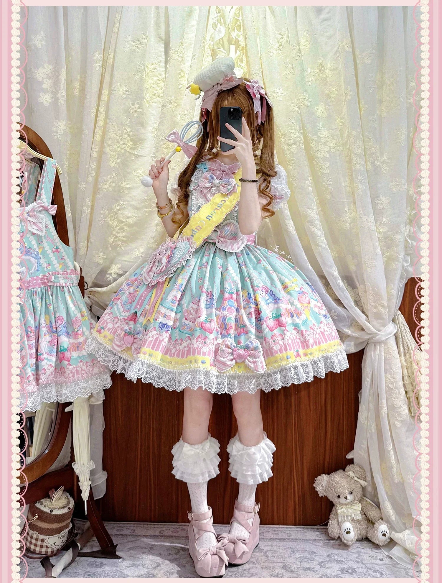 Macaron - Printed Sweet Lolita OP Dress and Old School JSK - image 14