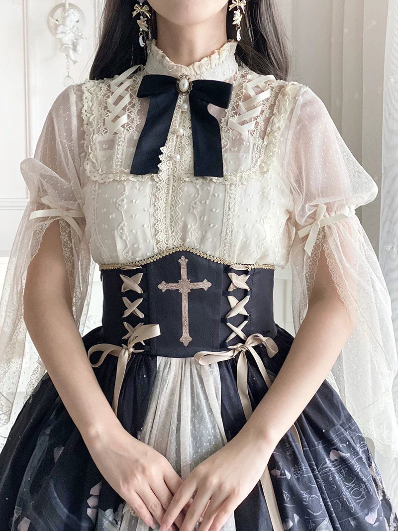 Clock Butterfly - Gothic Lolita Printed Blouse and Corset Skirt Set - image 7