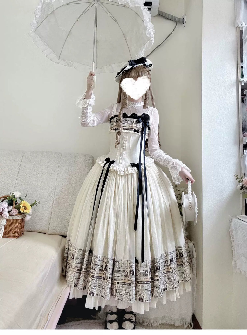 Letter from London White Newspaper Print Classic Lolita JSK Dress - image 17
