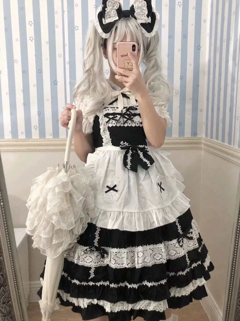 First Generation Doll - Black Old School Lolita Halter JSK Dress with Lace and Accessories - image 1