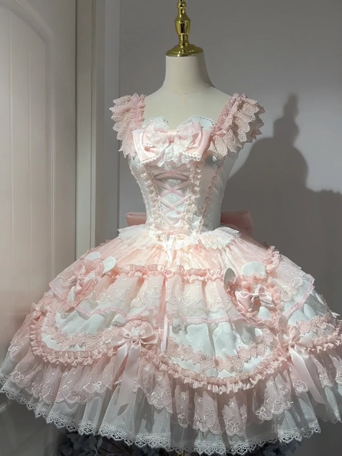 Heart Bear - Sweet Lolita Jacquard JSK Dress, Layered Lace and Accessories - image 4