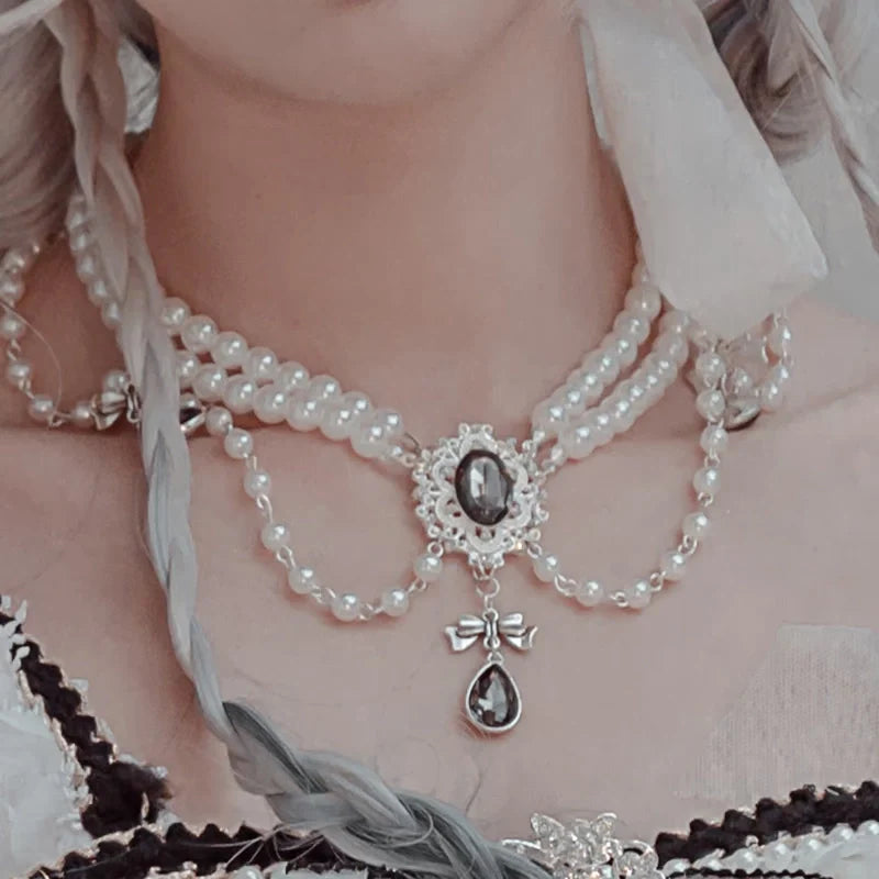Dark Starry Night - Wedding Lolita Bonnet Bridal Mesh Gloves and Necklace - image 2