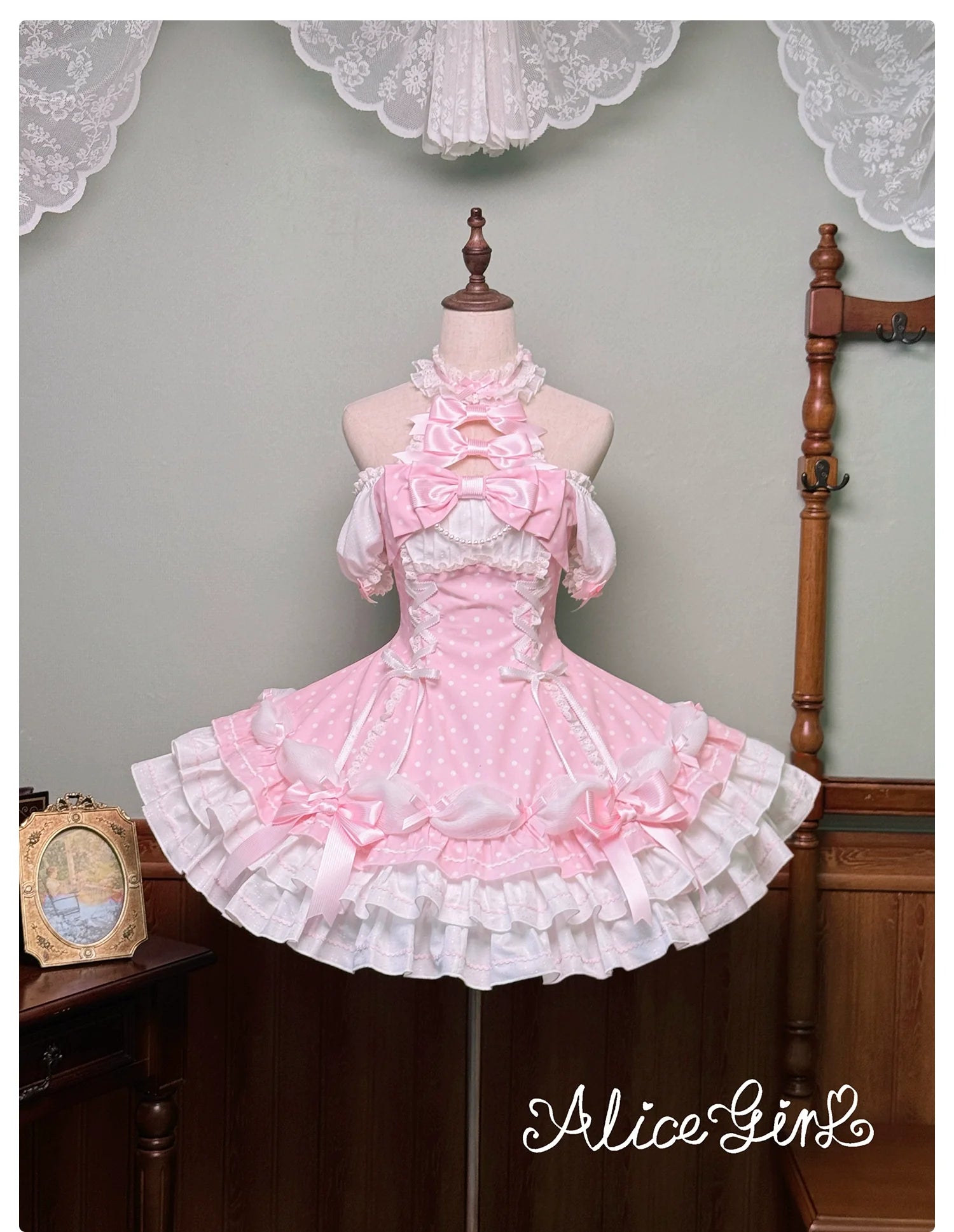 Old School Lolita Halter Neck OP Dress, Polka Dot Accent - image 44