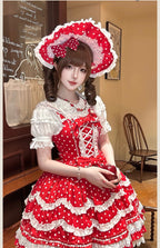 Polka Bailys - Old School Lolita JSK Suit, Red White Polka Dot Dress - image 19